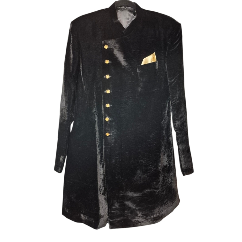 Men's Black Velvet Nehru Jacket Coat Small Unisex